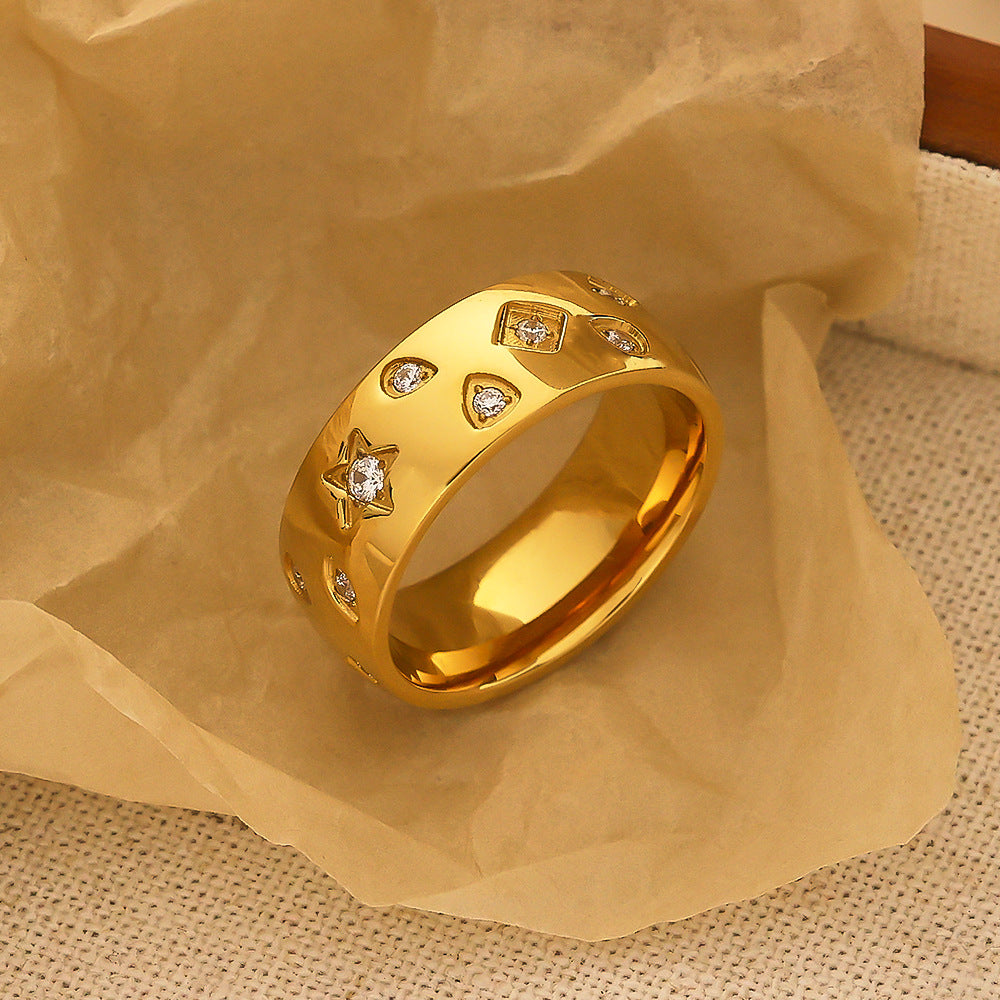 Wholesale 18k Gold Plated Zircon Inlaid Titanium Steel Star Ring